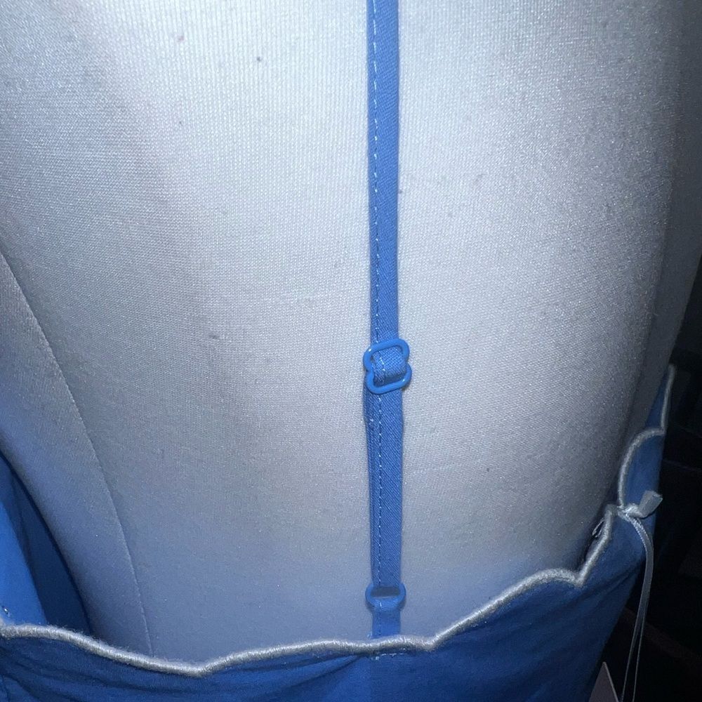 Charles Henry Blue Scallop Trim Poplin Midi Sundress Pockets Fit Flare L NWT - Picture 13 of 14